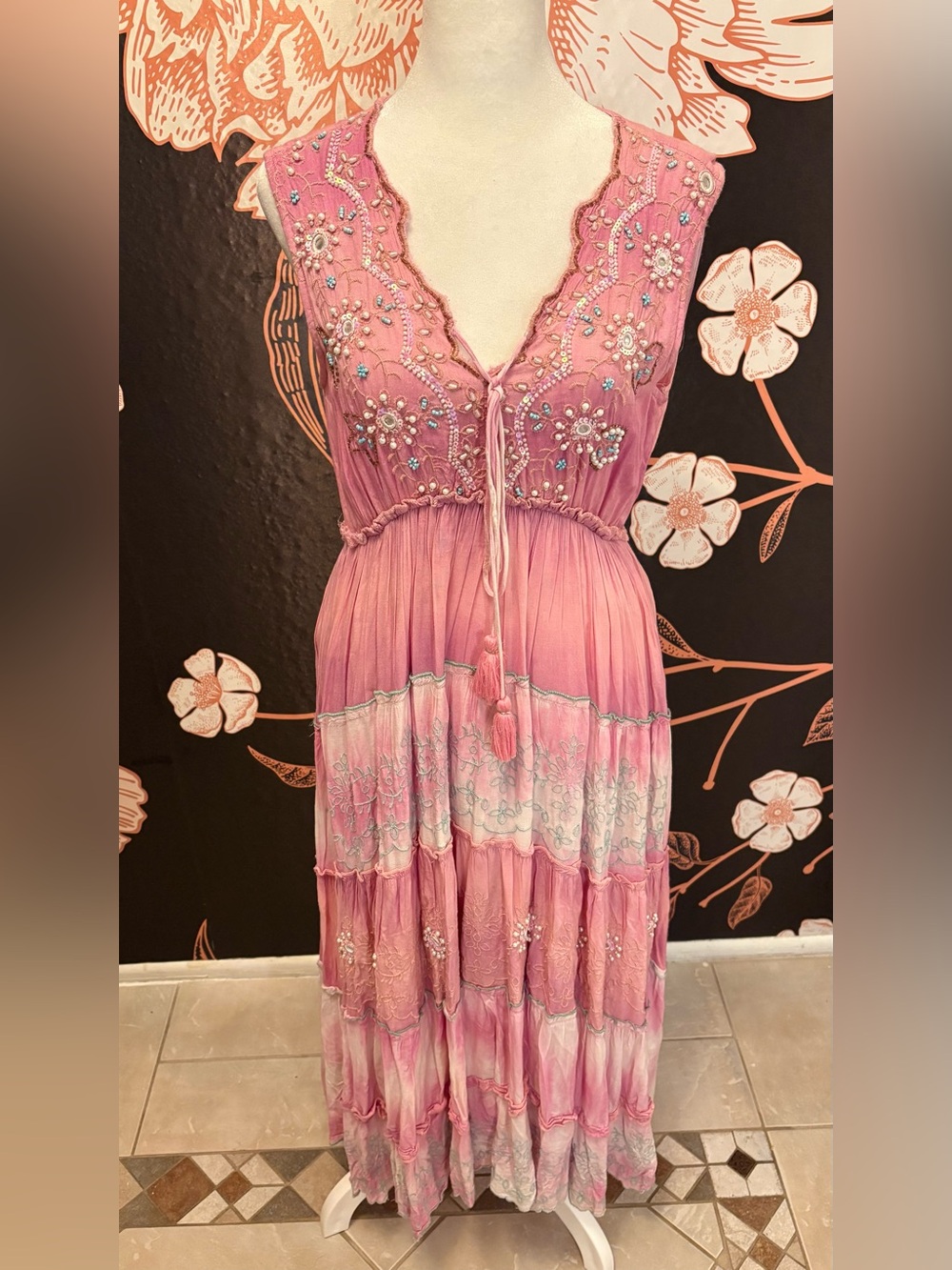 NWT Papa Pia Luxe Pink Embellished Maxi Dress | One Size - Picture 5 of 15